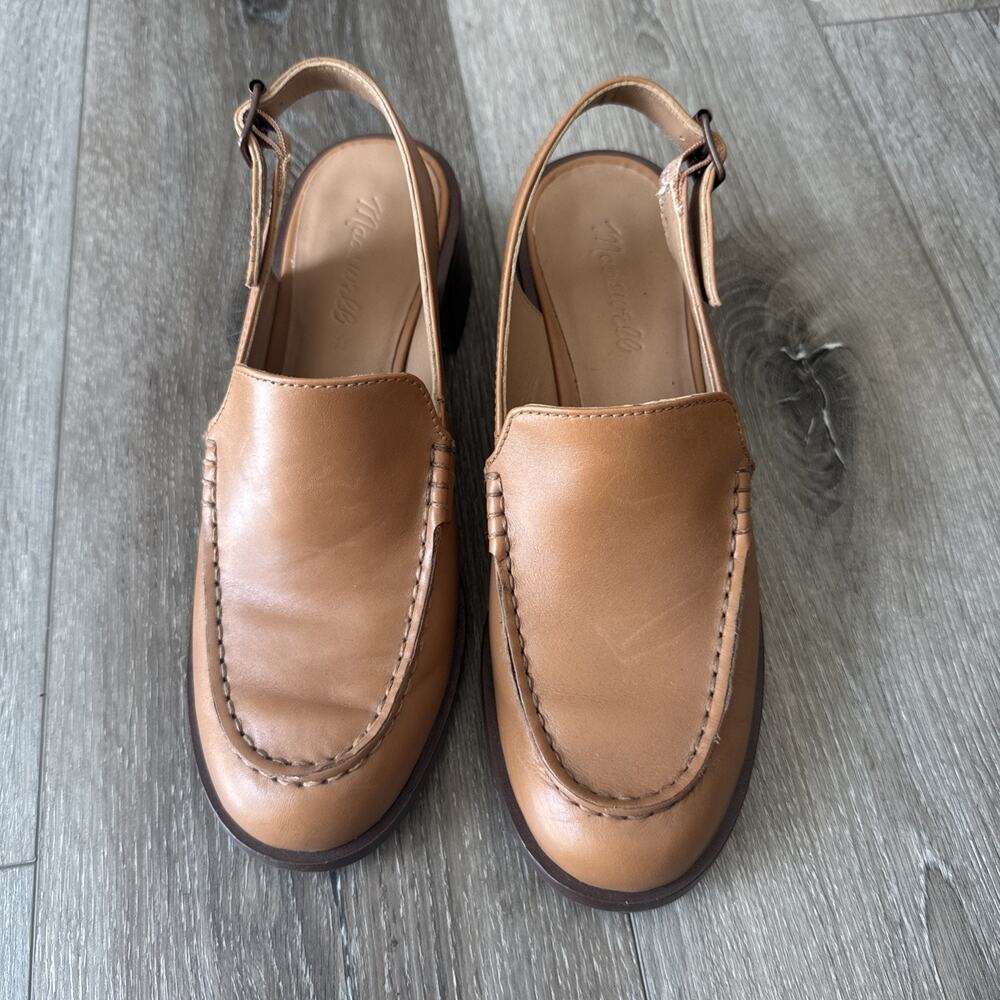 Madewell The Mervin Slingback Desert Camel Tan Close Toe Block Heel Size 8